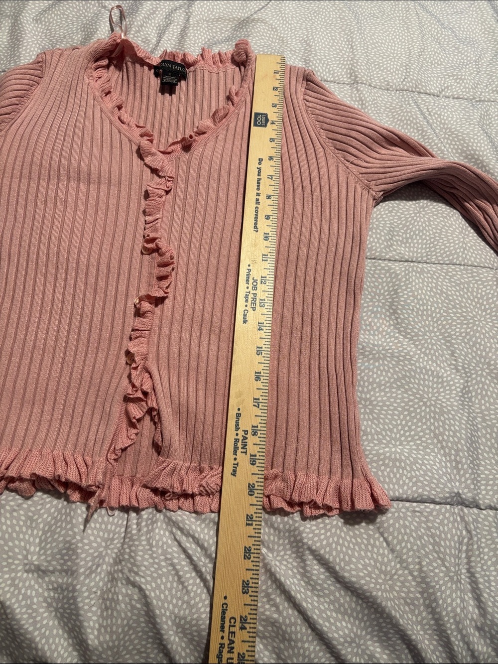 Carolyn Taylor Dusty Pink Ribbed Ruffle Cardigan - Picture 9 of 10